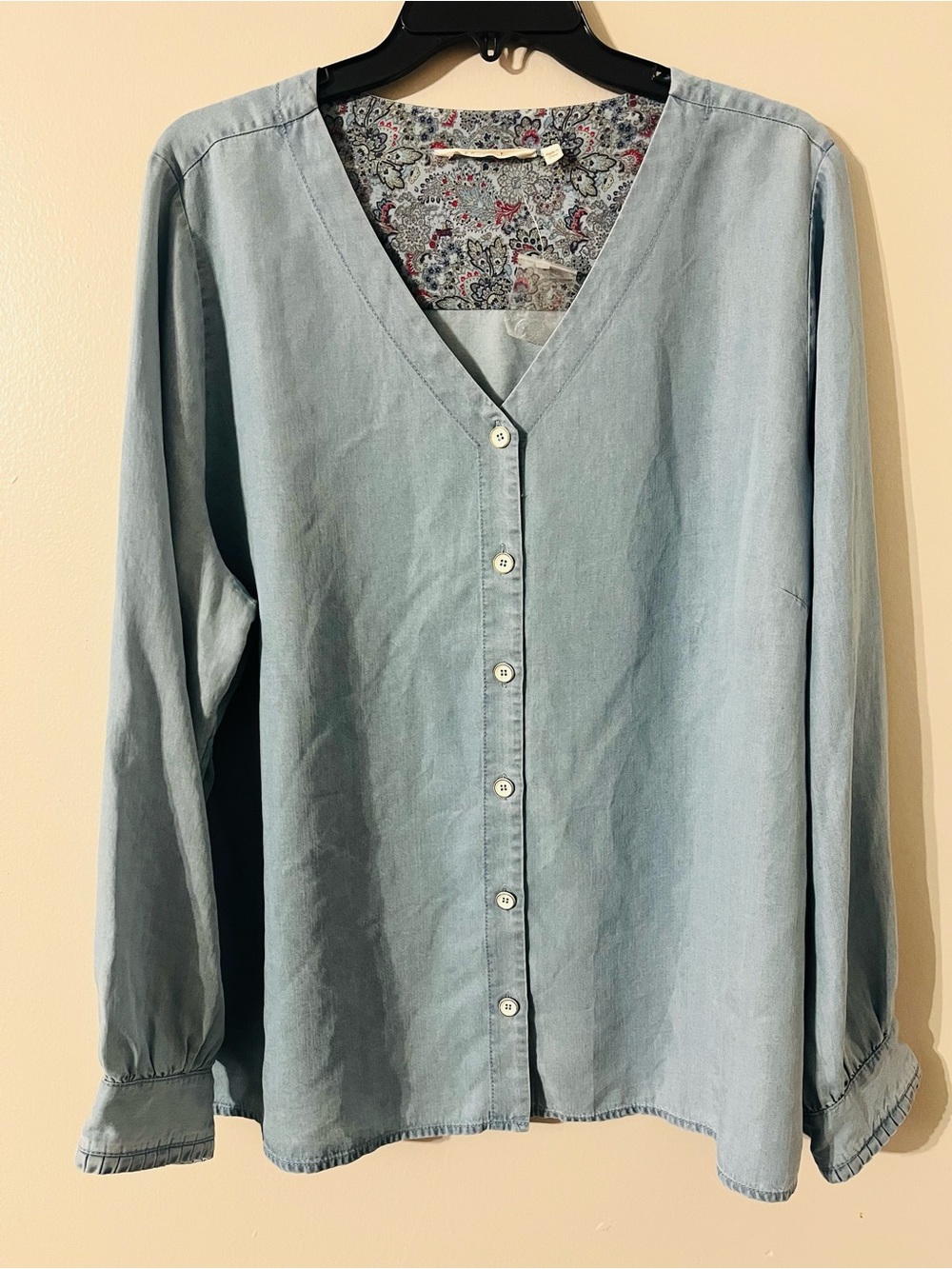 Soft Sorroundings Denim Women's Blouse Long Sleeve Sz 2X- Flaw (See Pics)